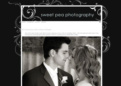 sweetpeaphotography.com - Worpress photo blog with custom template featuring Flash animated accents